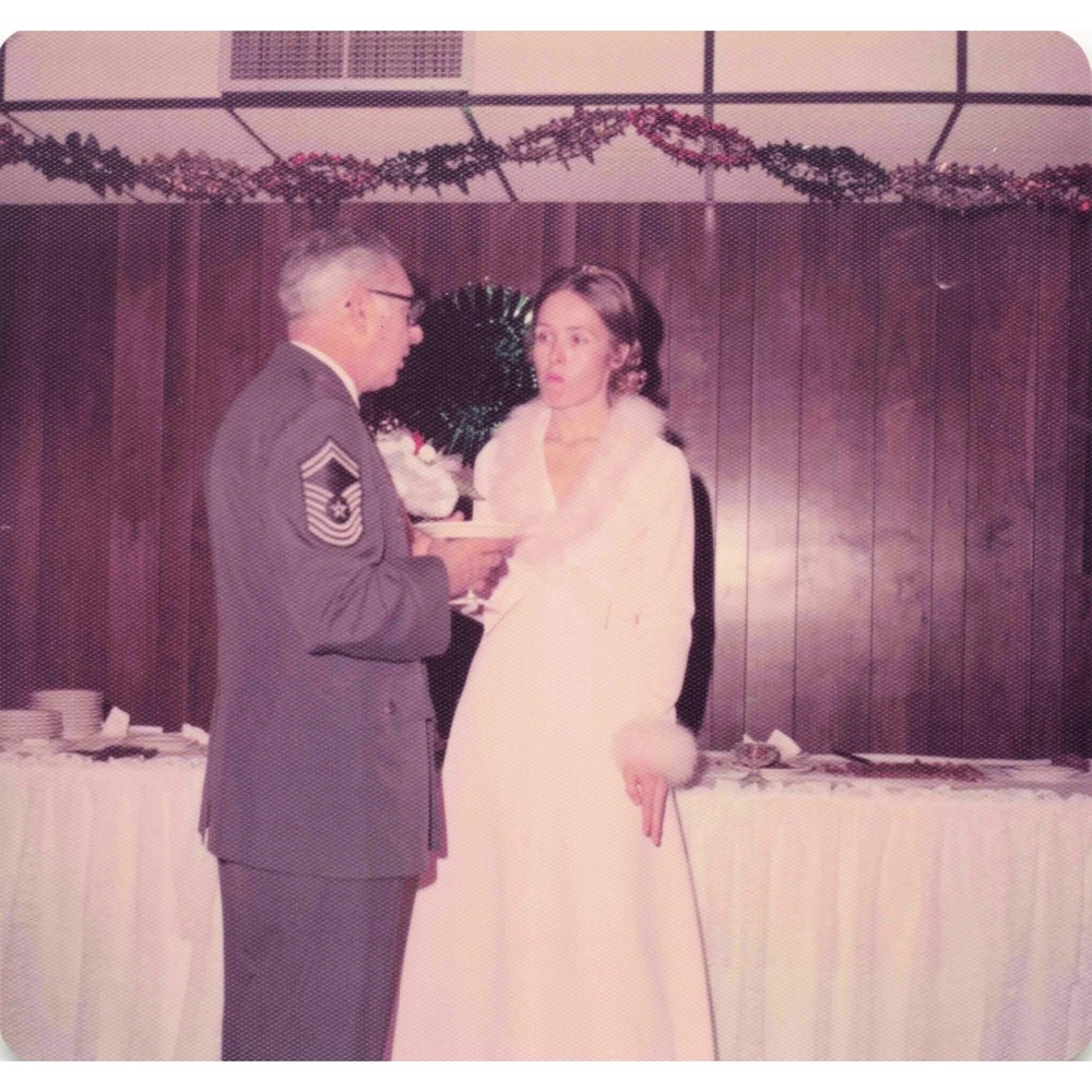 Vintage 1970s Color Photo Military Wedding Reception Bride Fur Trim Gown 3.5x3.5 - Picture 1 of 1